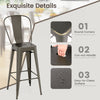 Stackable metal bar stool with removable backrest, featuring round corners and easy-to-clean surface for versatile use.