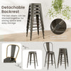 Stackable metal bar stools with removable backrest in gun color, designed for easy storage and stability.