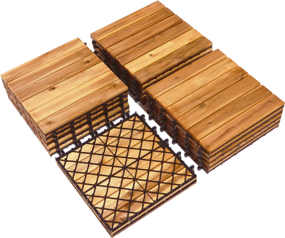 Costway 27-Pc Acacia Wood Interlocking Patio Deck Tile 52896740 New