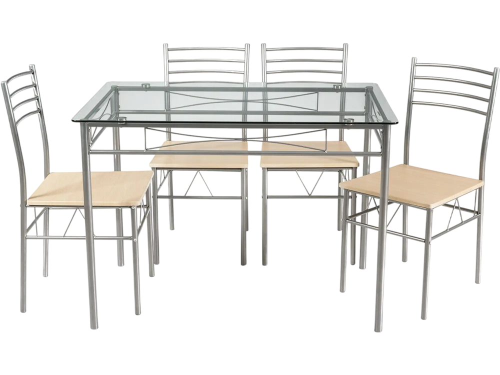 5 Pieces Dining Set Glass Table and 4 Chairs