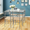 5-piece dining set featuring a glass table and 4 metal chairs, perfect for modern kitchens and restaurants.