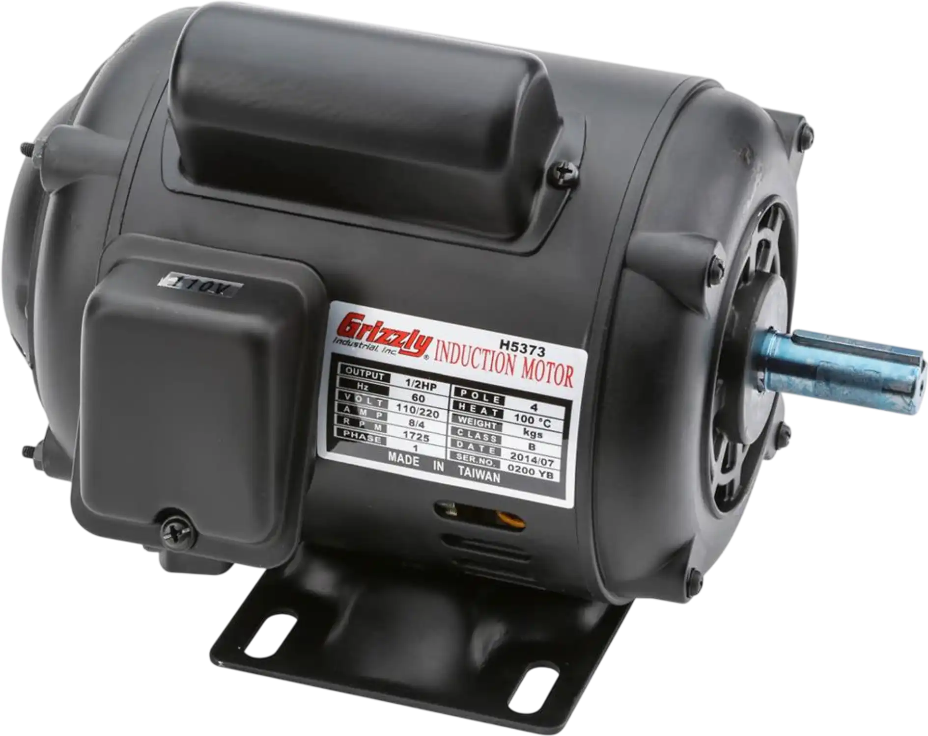 Grizzly H5373 Motor 1/2 HP Single-Phase 1725 RPM ODP 110V/220V for G4008-09 New