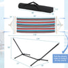 Multicolor hammock with heavy-duty stand, dimensions 118"x38.5", ideal for garden or patio relaxation.