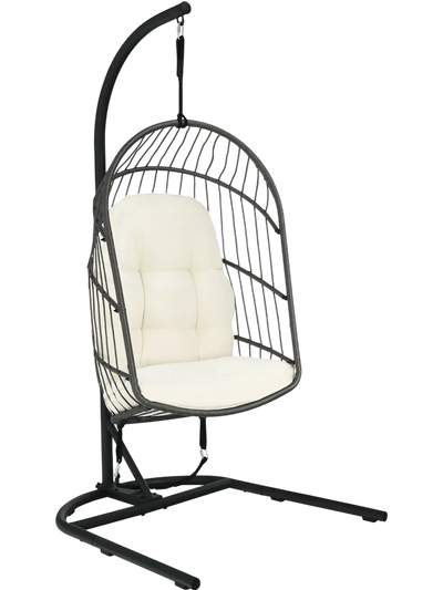 Costway Hanging Wicker Egg Chair w/ Stand Cushion 74096185 New