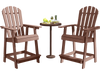 Two HDPE patio chairs with armrests and footrests, featuring a faux wood grain design, perfect for outdoor relaxation.