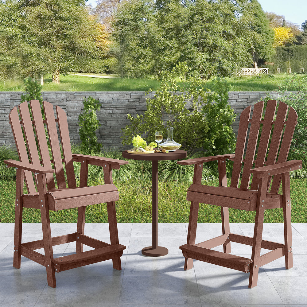 HDPE Patio Chair with Armrest and Footrest for Indoor Outdoor-Coffee - Gallery View 1 of 8