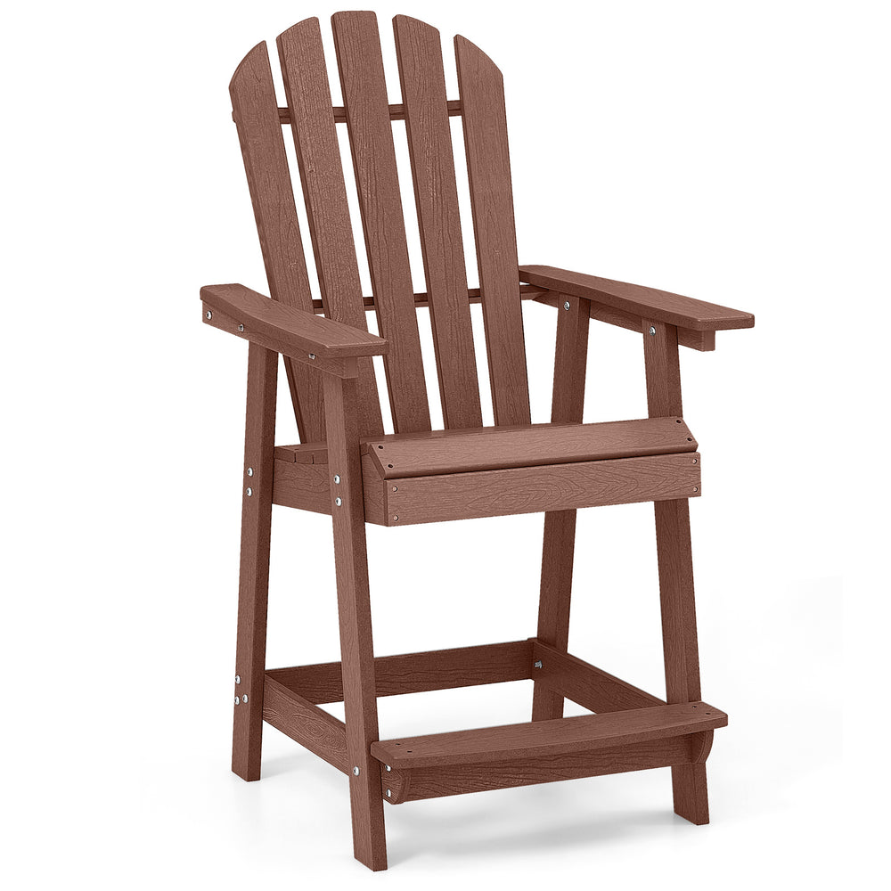 HDPE patio chair in coffee color with armrest and footrest, ideal for outdoor relaxation in backyards and cafes.