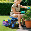 Heavy duty garden cart with 360 swivel seat, tool tray, and large wheels, perfect for comfortable gardening tasks.