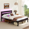 Heavy-Duty Metal Slats Support Bed Platform with Charging Station-Walunt - Gallery View 1 of 9