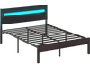 Heavy-duty metal bed platform with adjustable colors, built-in charging station, and 12.5 inches under-bed clearance.