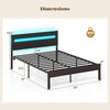 Heavy-duty metal bed platform with adjustable colors, built-in charging station, and 12.5 inches of under-bed clearance.