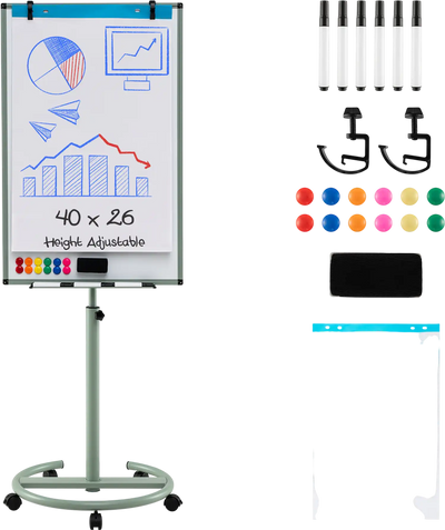 Costway Height-Adjustable Mobile Whiteboard Round Stand Paper Clips 28513469 New