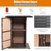 Patio rattan bar table with hidden storage, durable PS slat top, ideal for outdoor use by poolside or patio.