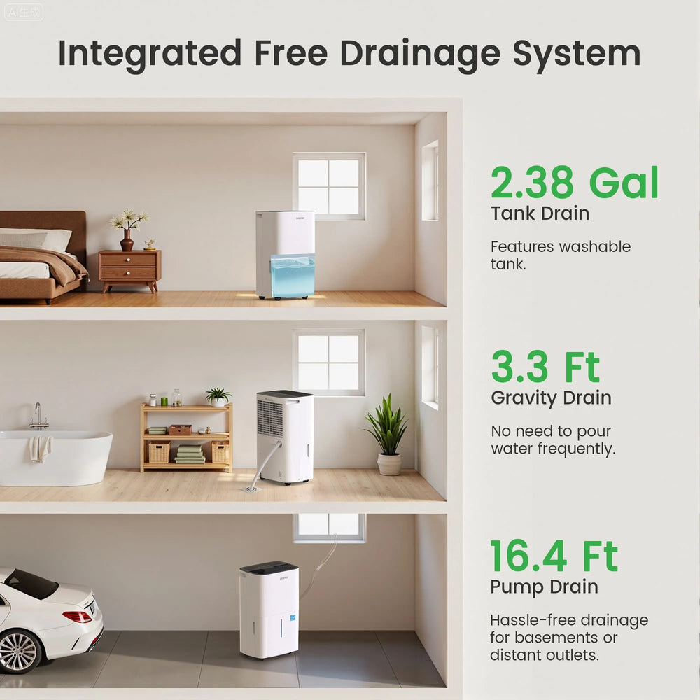 Waykar Dehumidifier 150 Pints with Pump 2.38 Gal. Tank Fixed Vent Energy Star New