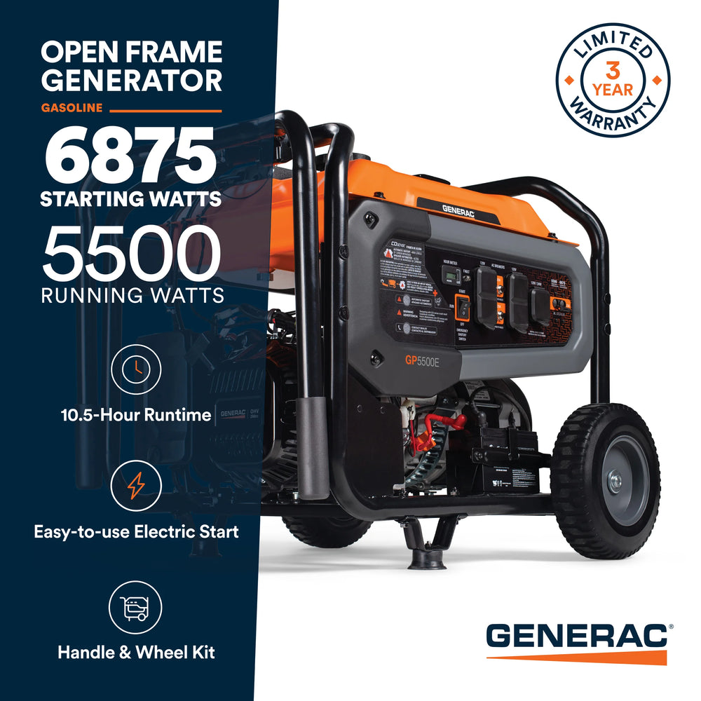 Generac 5500 059392 Generac GP5500E 5500W/6875W Generator Gas Electric Start CO Sense 8150 ...