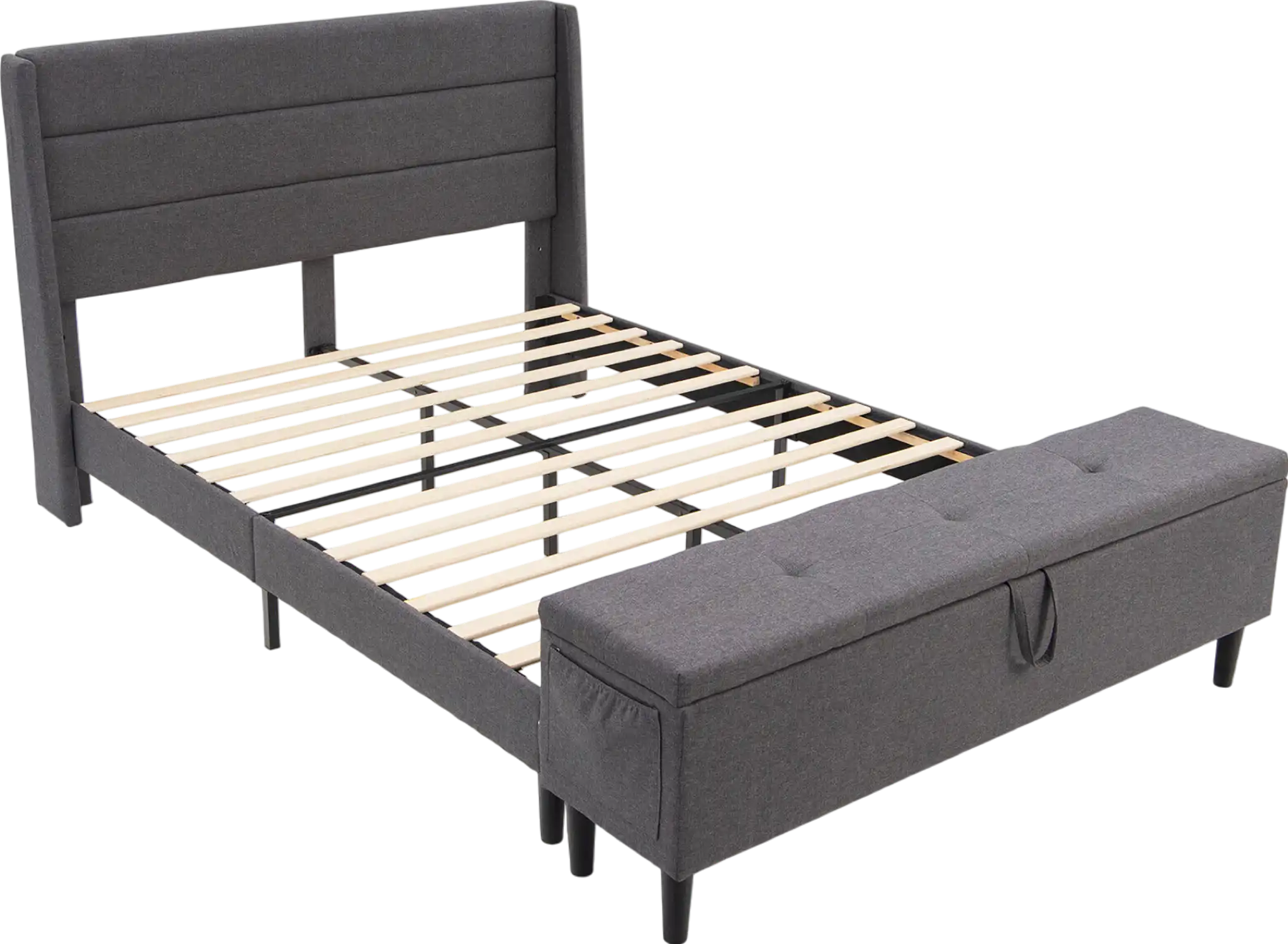 Costway Full Size Upholstered Bed Frame with Headboard & Storage Ottoman New