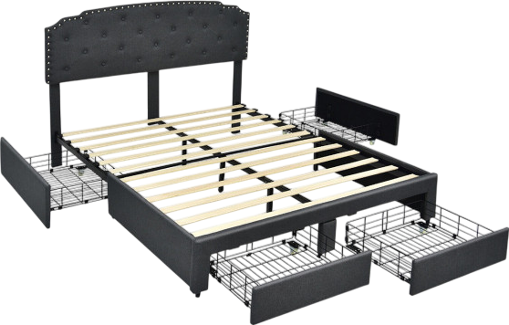 Costway Bed Frame Upholstered with Adjustable Headboard and 4 Storage Drawers New