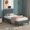 Twin size upholstered bed frame with button tufted headboard, featuring a modern design and breathable fabric for.