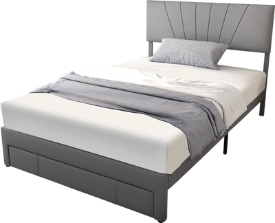 Costway Upholstered Bed Frame w/ Drawer Adjustable Headboard Full 25816947 New