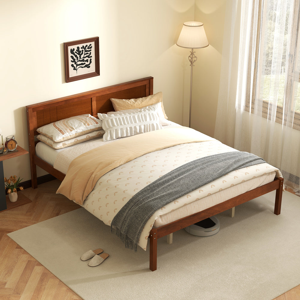 Twin/Full/Queen Size Bed Frame with Wooden Headboard and Slat Support-Queen Size - Gallery View 1 of 10