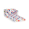 Convertible kids sofa in white velvet with cartoon pattern, ideal for reading, playing, or resting in any room.