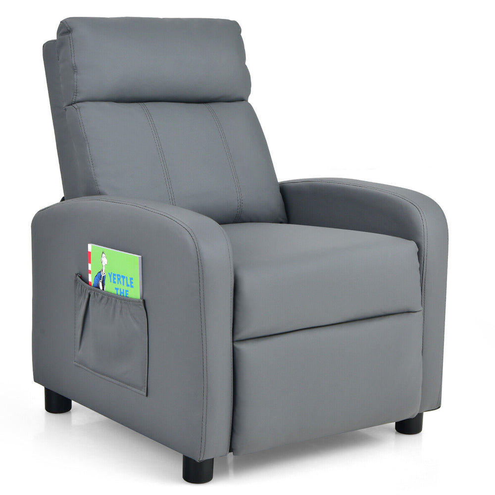 Ergonomic PU Leather Kids Recliner Lounge Sofa for 3-12 Age Group-Gray - Gallery View 1 of 12