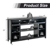 58-inch black TV stand with adjustable shelves, sturdy design, and open compartments for organized storage.