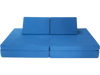 Convertible blue kids couch set with two folding mats and pillows, perfect for playrooms and stimulating creativity.