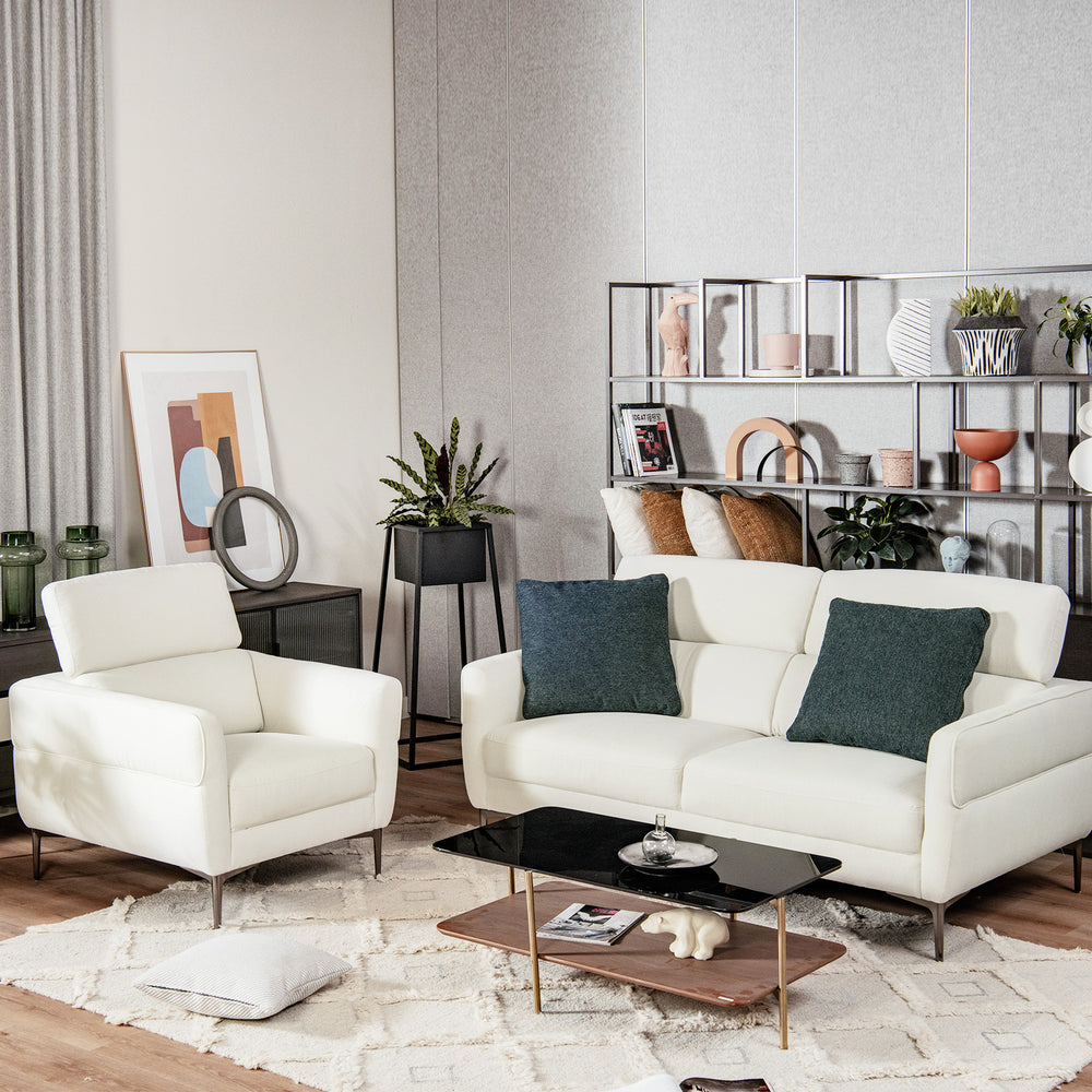 Modern Couched Sofa set with Adjustable Headrest-White - Gallery View 1 of 9