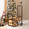 Firewood log cart carrier with sturdy steel frame and wear-resistant wheels, ideal for indoor and outdoor log transport.