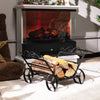 Decorative rustproof steel firewood rack with wheels, featuring a compact design for indoor and outdoor use.