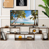 Brown 3-piece console TV stand with spacious tabletop and open shelves, perfect for TVs up to 65 inches in any living.