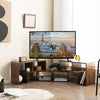 Brown console TV stand featuring a spacious top and 6 open compartments, perfect for organizing living room essentials.