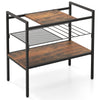 Industrial entryway table featuring a removable panel, mesh shelf, and durable powder-coated metal frame for versatile.