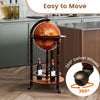 16th Century Wood Globe Wine Bar Stand with 360° swivel wheels and solid wood construction, perfect for entertaining.