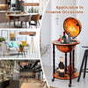 16th Century Wood Globe Wine Bar Stand with solid wood construction, large metal tabletop, and removable lower shelf.