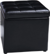Black foldable cube ottoman pouffe with cushioned top, perfect for storage and organizing toys and accessories.