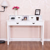 White home office writing desk with a spacious top surface and four accessible drawers for efficient organization.