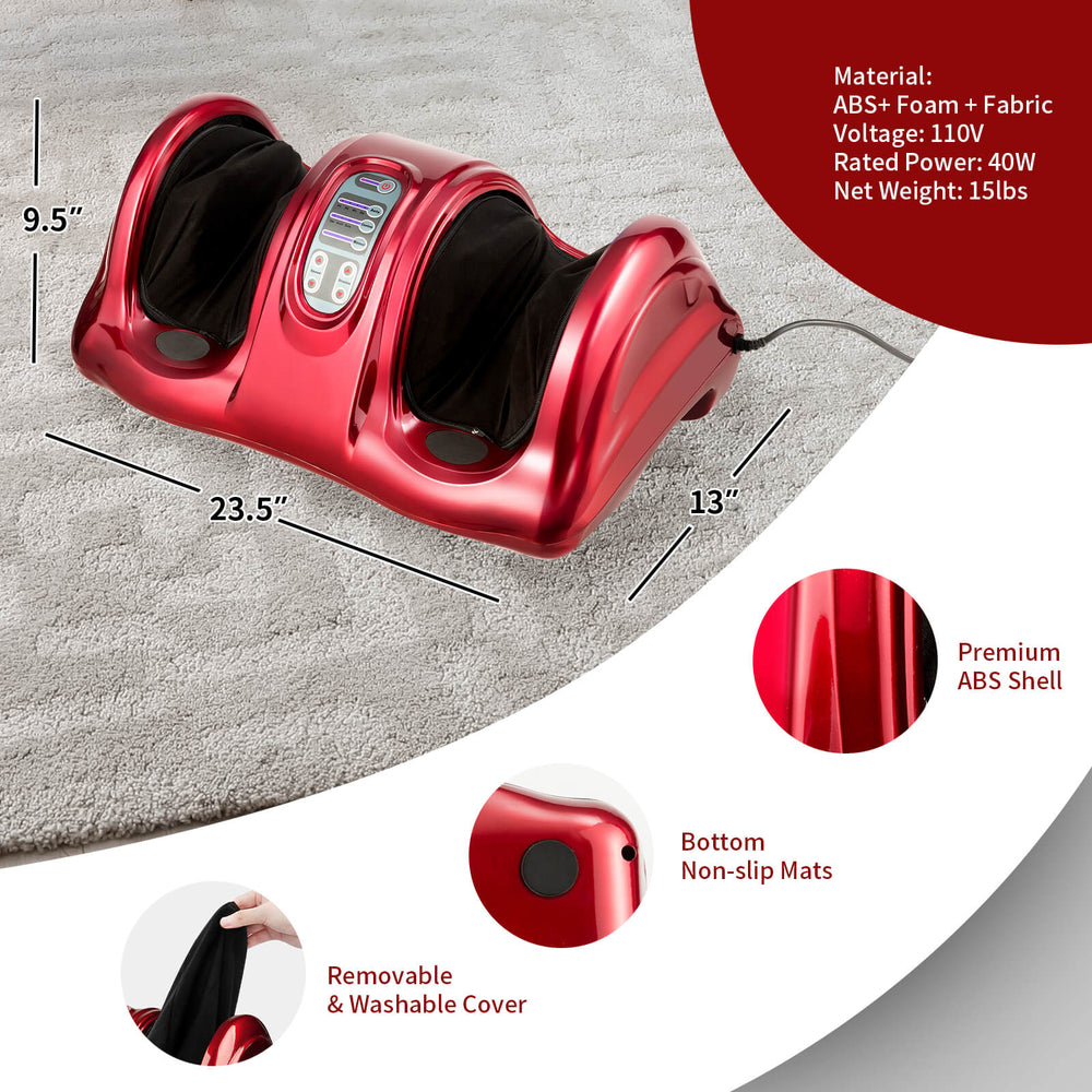 Therapeutic Shiatsu foot massager in red with removable covers, featuring high-intensity rollers for personalized.