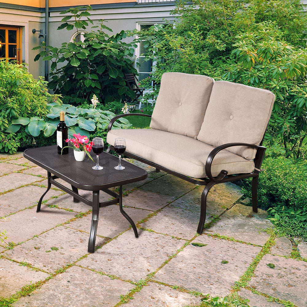 2 Pieces Patio Outdoor Cushioned Coffee Table Seat-Beige - Gallery View 1 of 15