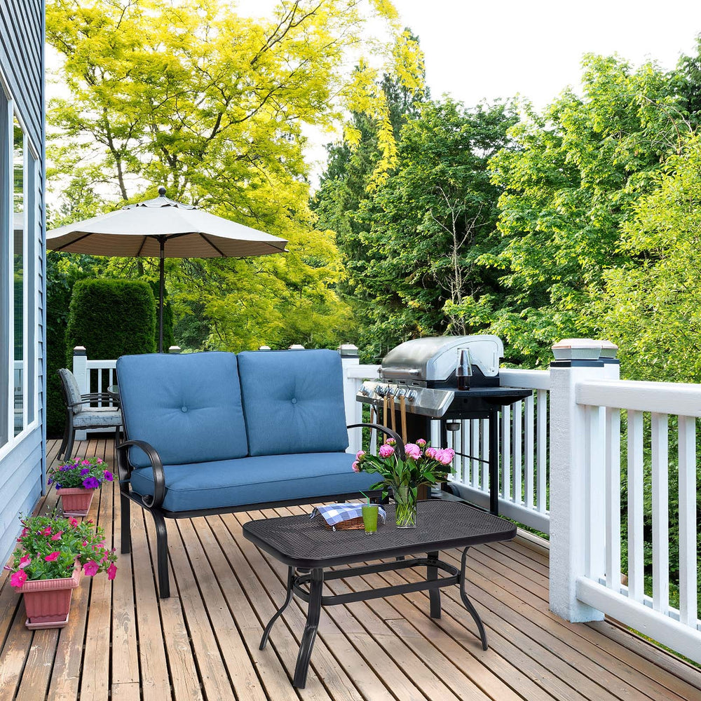 2 Pieces Patio Outdoor Cushioned Coffee Table Seat-Blue - Gallery View 1 of 12