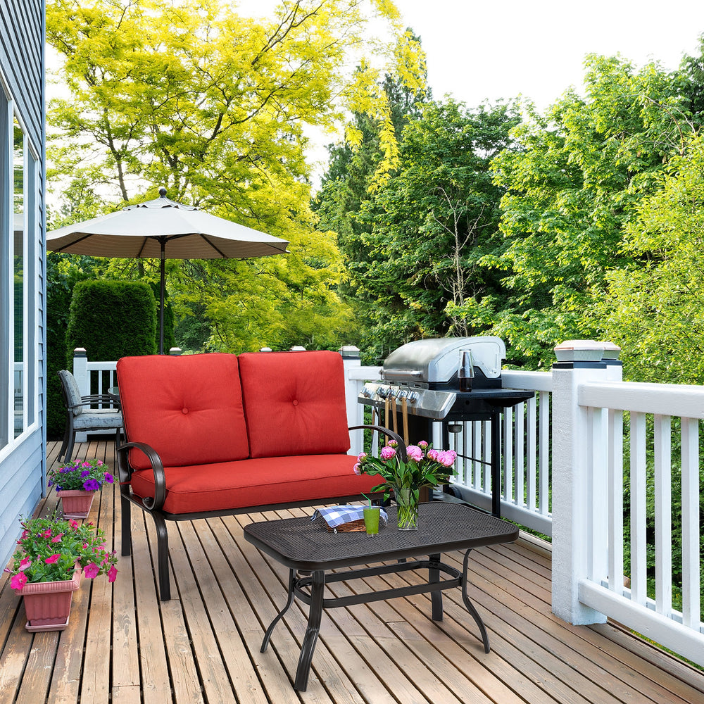 2 Pieces Patio Outdoor Cushioned Coffee Table Seat-Red - Gallery View 1 of 12