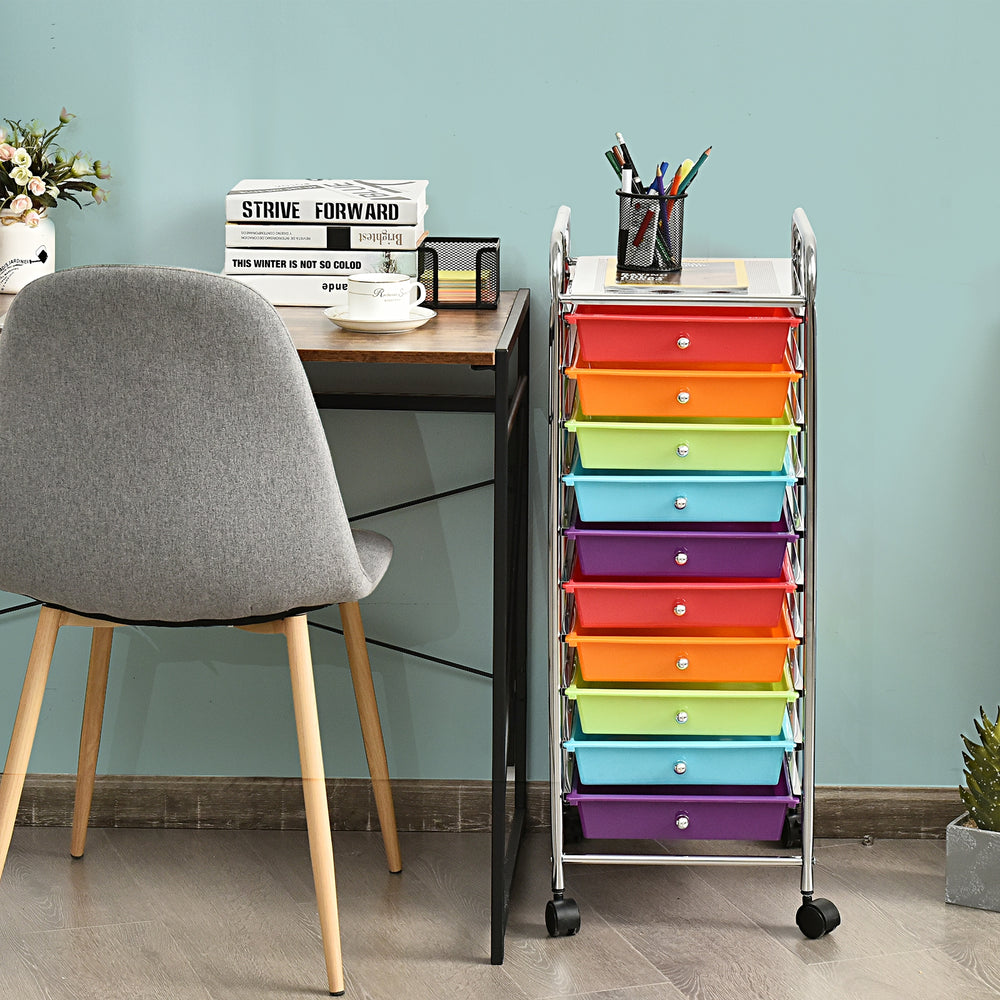10 Drawer Rolling Storage Cart Organizer with 4 Universal Casters-Multicolor - Gallery View 1 of 11