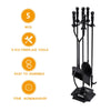 5-piece fireplace tool set with poker, brush, shovel, and log lifter, featuring a durable powder-coated finish.