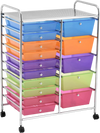 15-drawer rolling storage cart with colorful plastic drawers and metal frame, ideal for home and office organization.