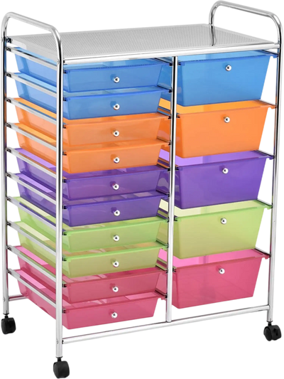 Costway 15-Drawer Utility Rolling Storage Cart 82619430 New