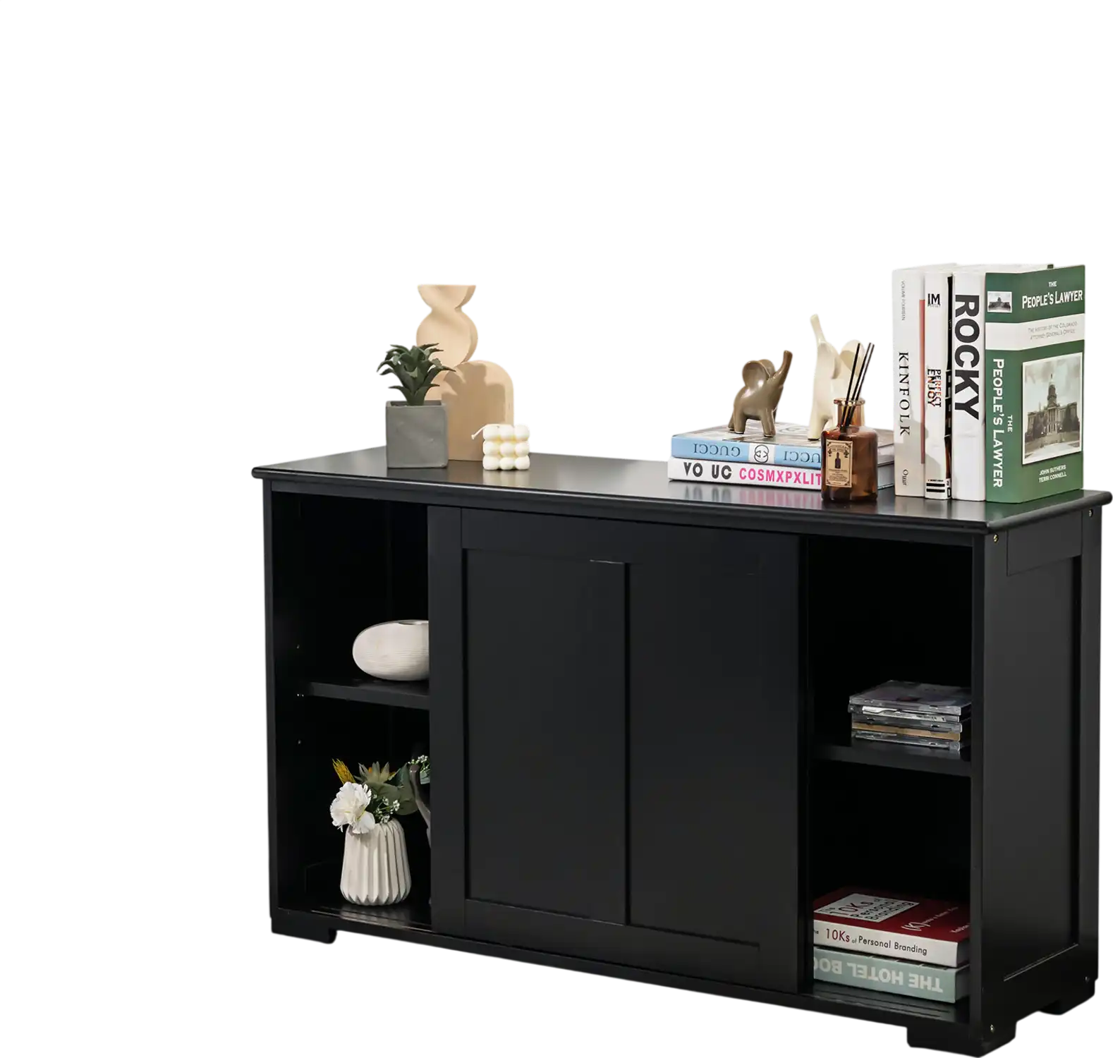 Costway Kitchen Storage Cupboard Cabinet Sliding Door Black 65810732 New