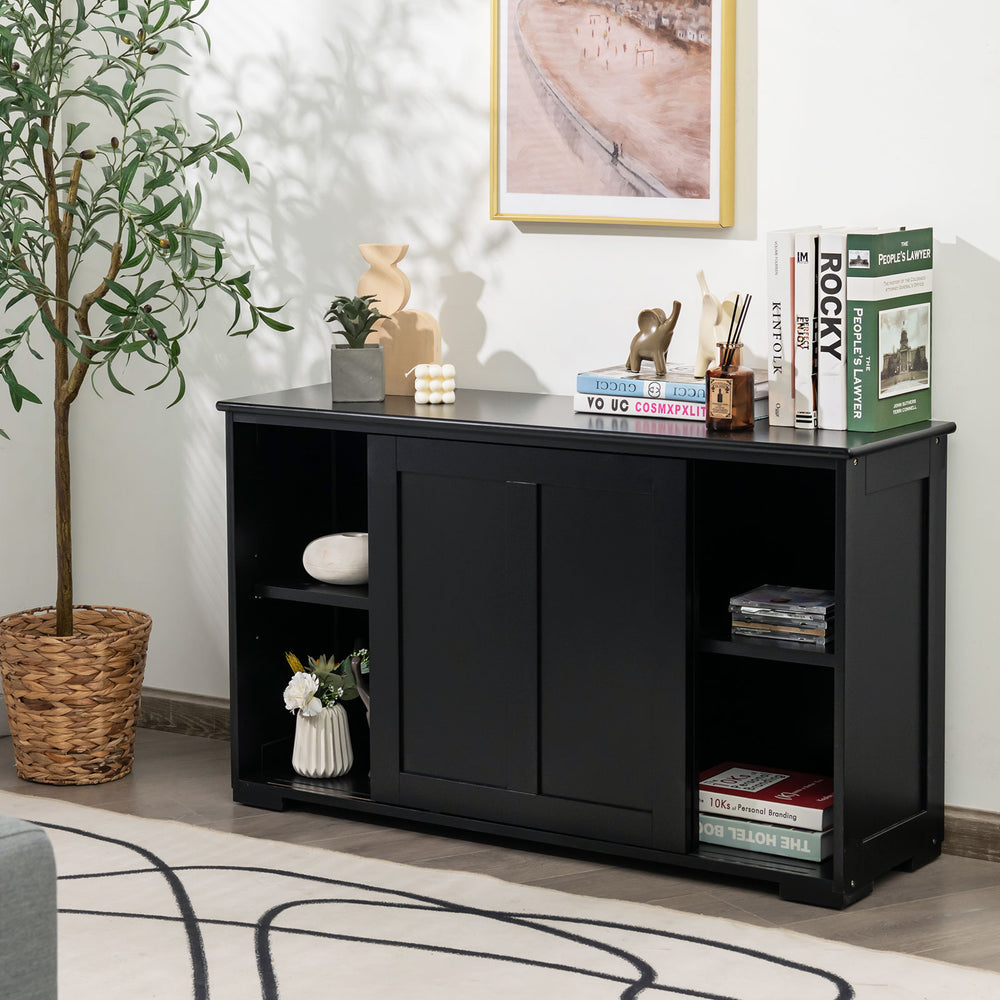 Kitchen Storage Cupboard Cabinet with Sliding Door-Black - Gallery View 1 of 11