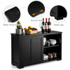 Black kitchen storage cupboard cabinet with sliding doors, featuring a spacious top and solid wood construction for.