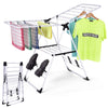Portable laundry drying rack with adjustable wings, made of rust-proof steel, ideal for space-saving clothes drying.